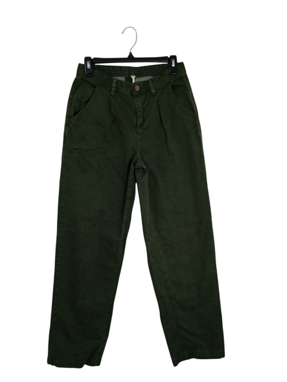 Free People Womens Green Relaxed Fit Cotton Pants Size 29 Button & Zip Closure